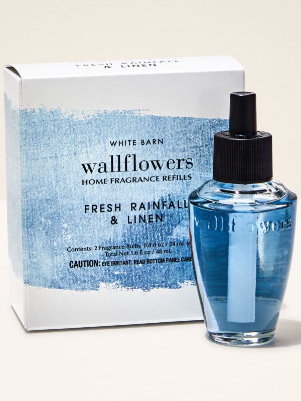 Wallflowers Refills 2-Pack Fresh Rainfall & Linen 2 fragrance bulbs 0.8 fl oz / 24 ml per bulb total net 1.6 fl oz / 48 ml