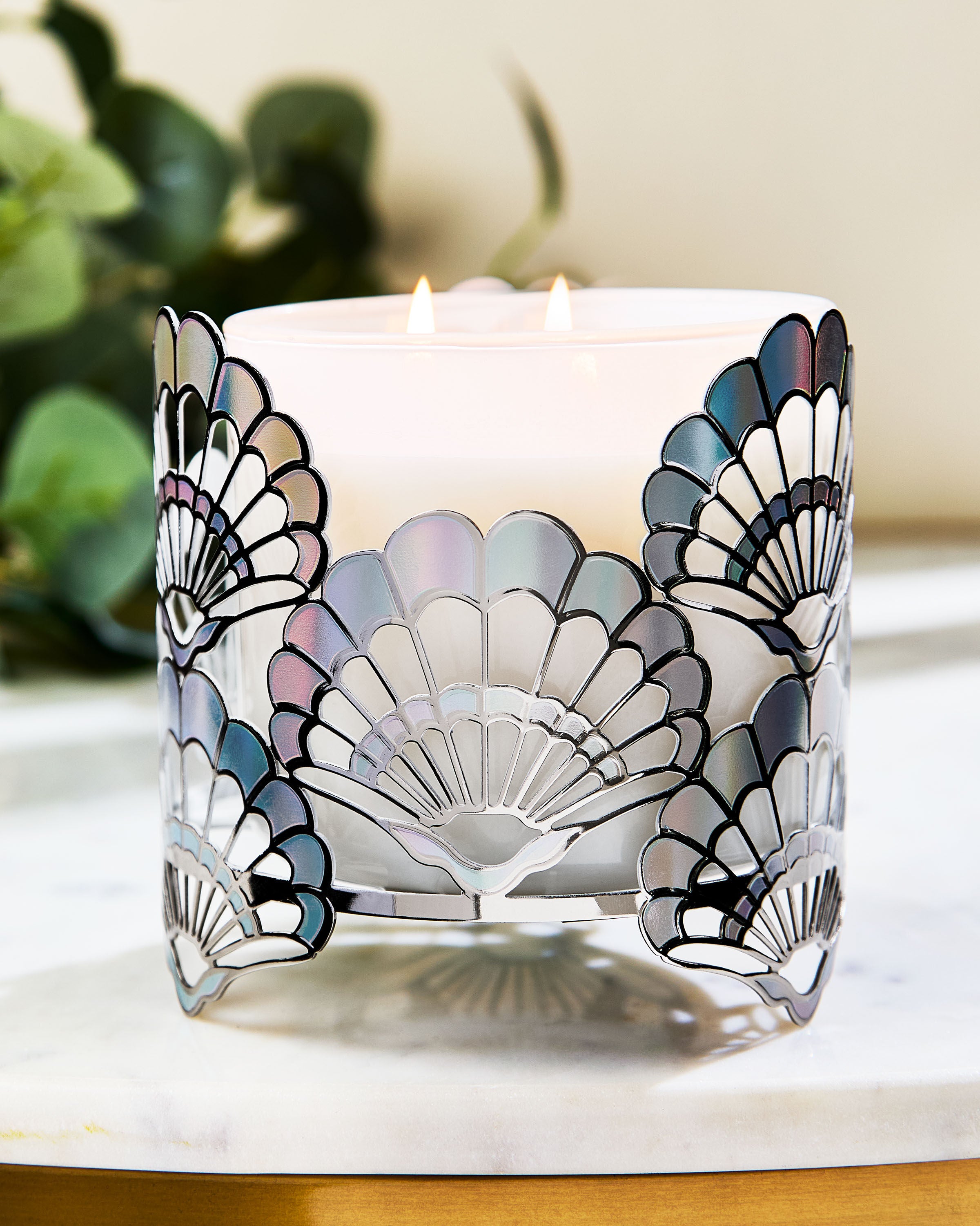 3-Wick Candle Holder Opalescent Seashells - Image 2