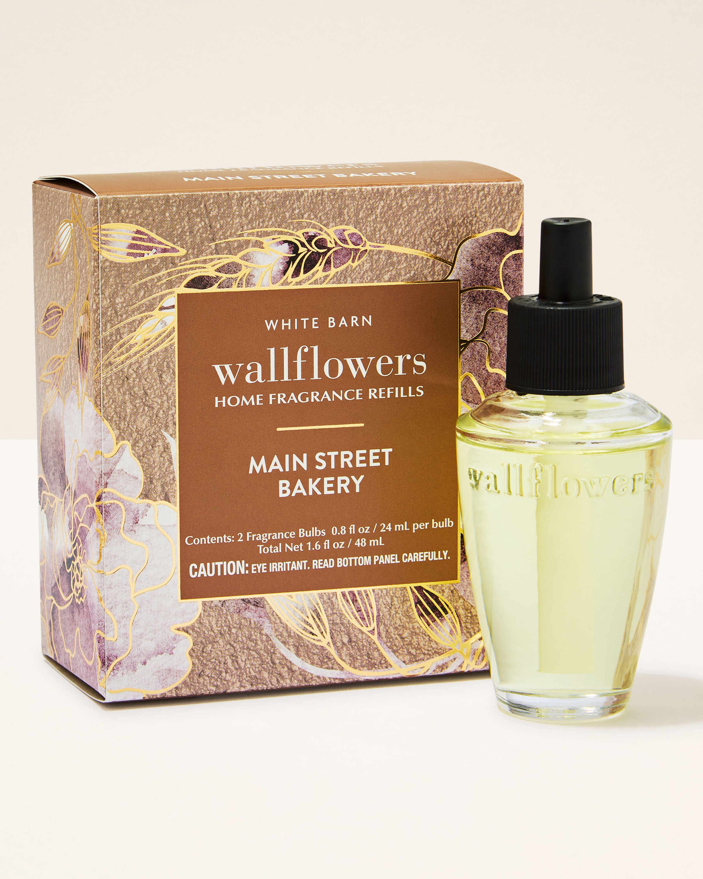Wallflowers Refills 2-Pack Main Street Bakery 2 fragrance bulbs 0.8 fl oz / 24 ml per bulb total net 1.6 fl oz / 48 ml