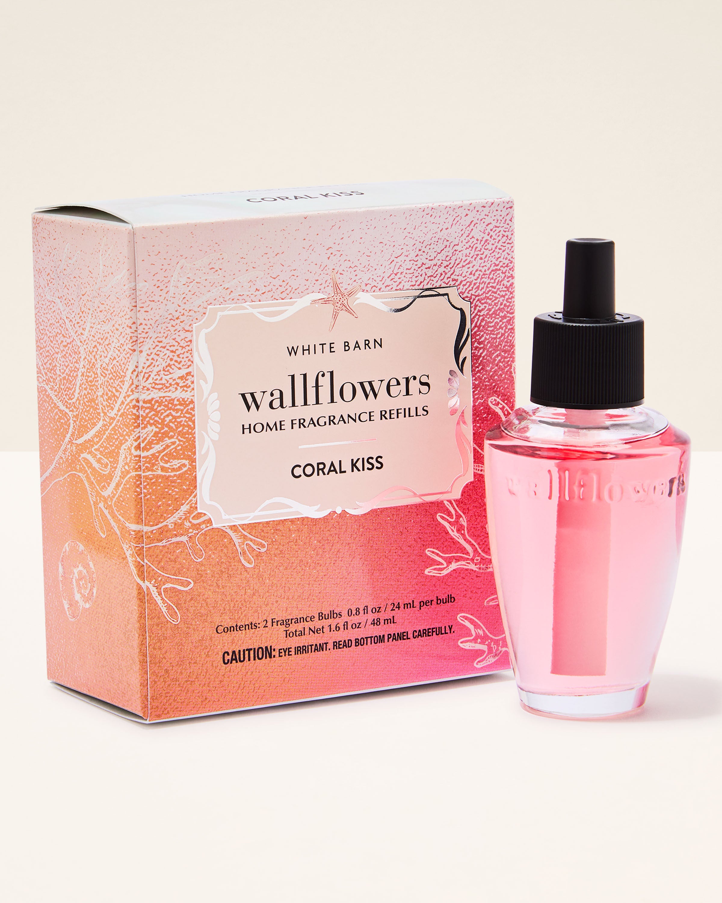 Wallflowers Refills 2-Pack Coral Kiss 2 fragrance bulbs 0.8 fl oz / 24 ml per bulb total net 1.6 fl oz / 48 ml