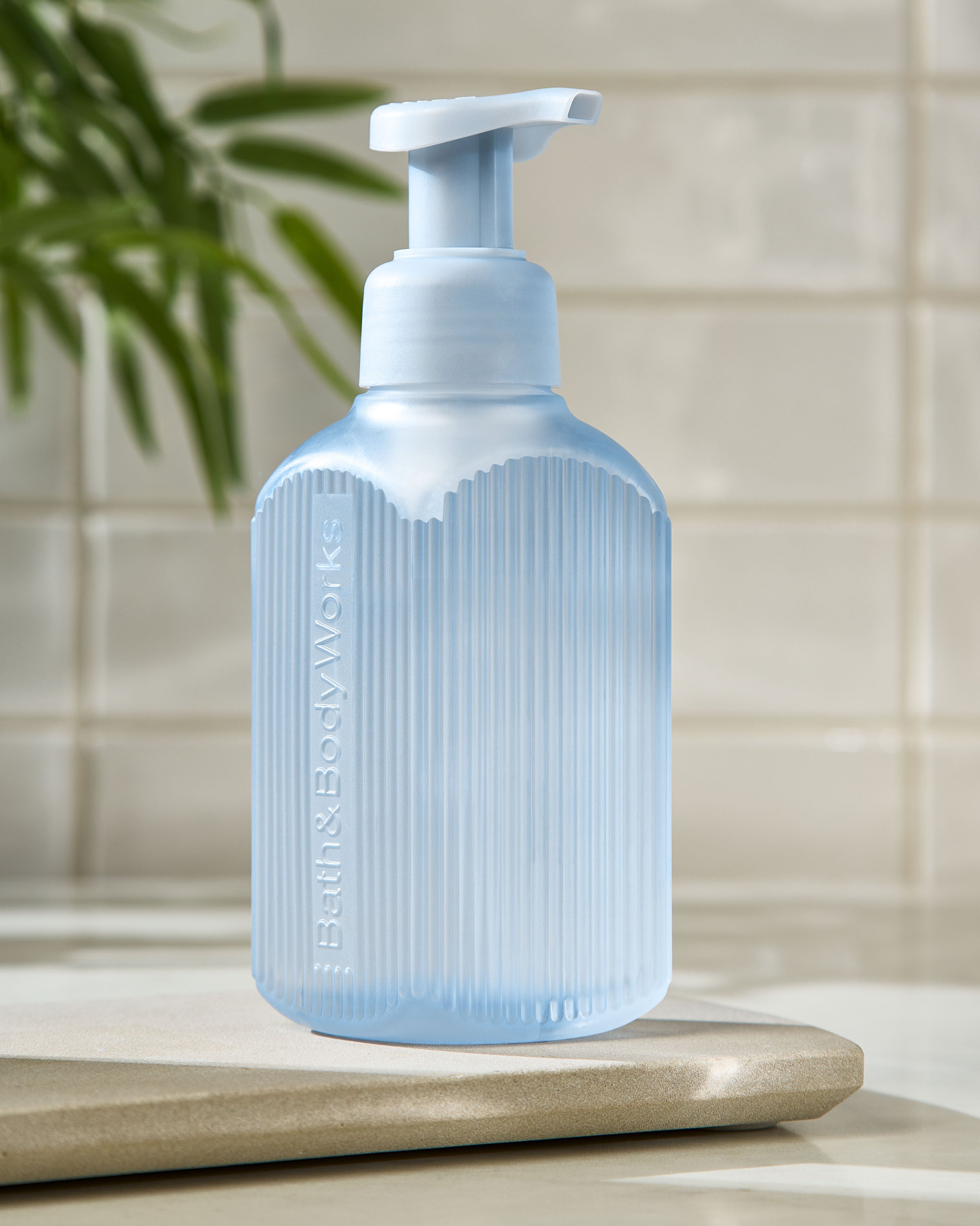 Gentle & Clean Foaming Hand Soap Dispenser Light Blue Ribbed Glass - Image 3